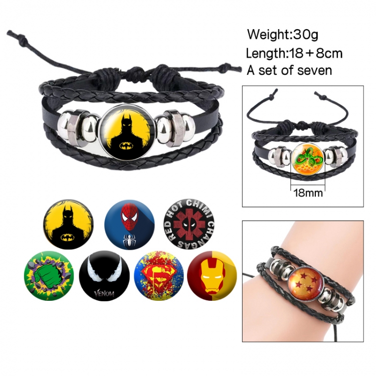 Marvel Anime Free Change Crystal Leather Rope Bracelet Set