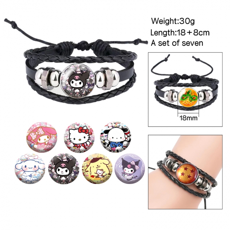 sanrio Anime Free Change Crystal Leather Rope Bracelet Set