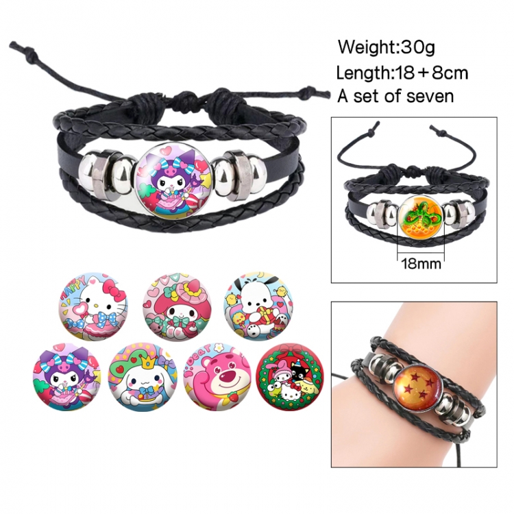 sanrio Anime Free Change Crystal Leather Rope Bracelet Set