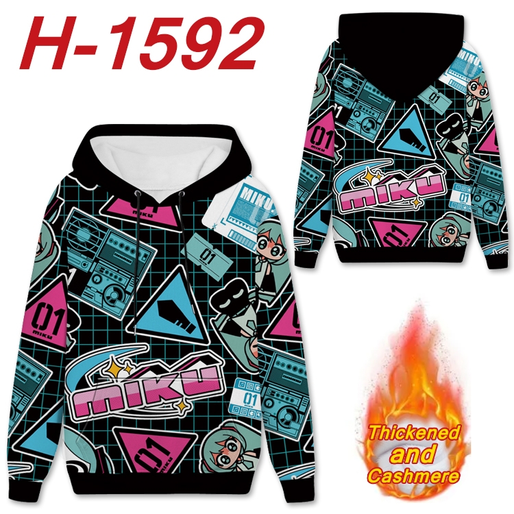 Hatsune Miku Anime Full Color plus velvet padded pullover hooded sweater from S to 4XL H-1592