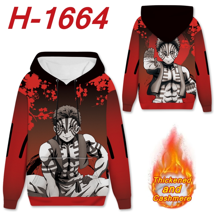 Demon Slayer Kimets Anime Full Color plus velvet padded pullover hooded sweater from S to 4XL H-1664