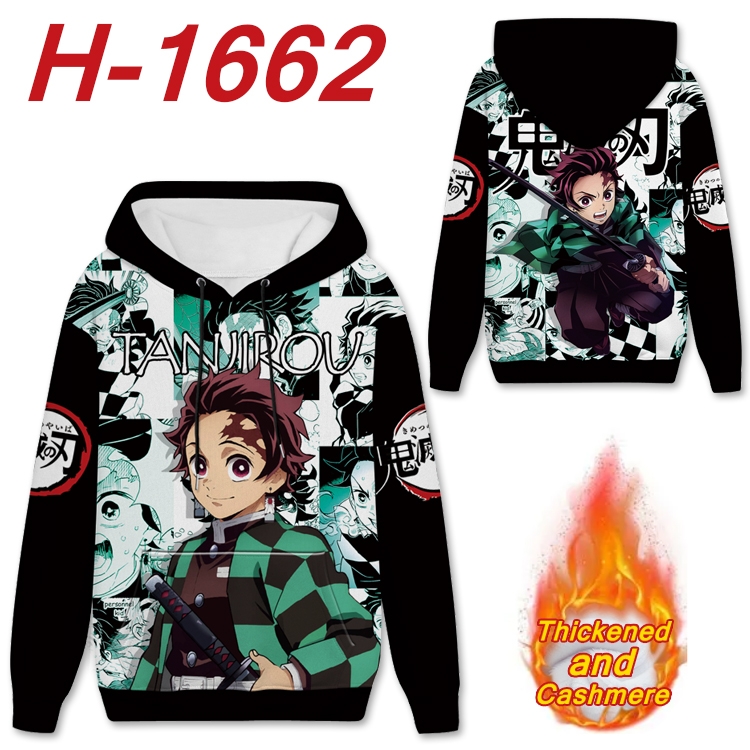 Demon Slayer Kimets Anime Full Color plus velvet padded pullover hooded sweater from S to 4XL H-1662