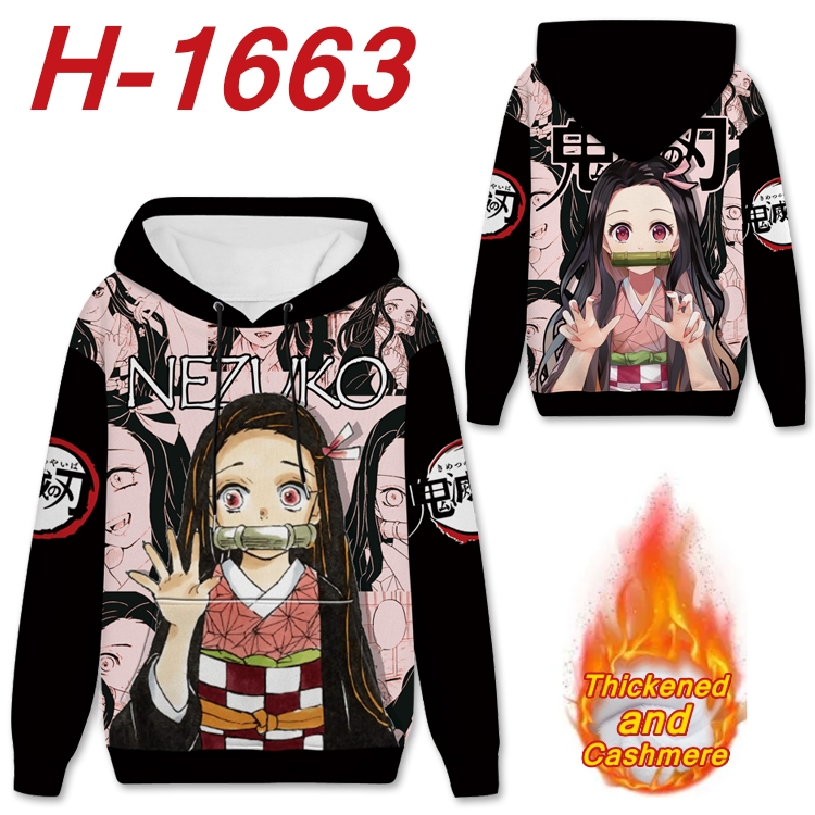 Demon Slayer Kimets Anime Full Color plus velvet padded pullover hooded sweater from S to 4XL  H-1663