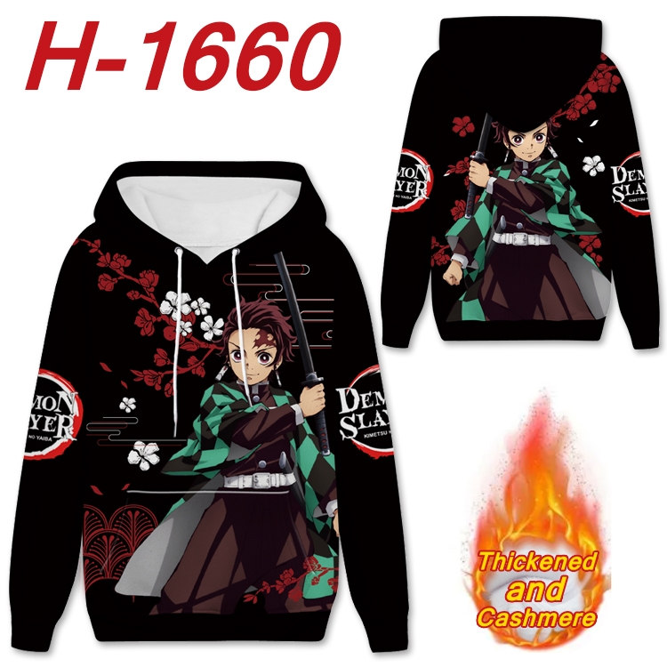 Demon Slayer Kimets Anime Full Color plus velvet padded pullover hooded sweater from S to 4XL  H-1660