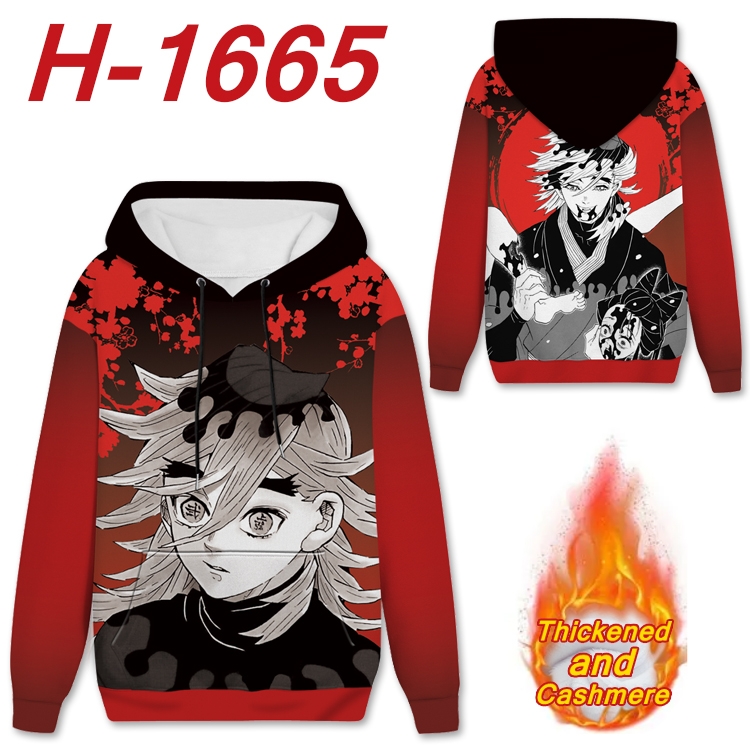 Demon Slayer Kimets Anime Full Color plus velvet padded pullover hooded sweater from S to 4XL H-1665