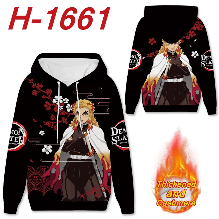 Demon Slayer Kimets Anime Full Color plus velvet padded pullover hooded sweater from S to 4XL  H-1661