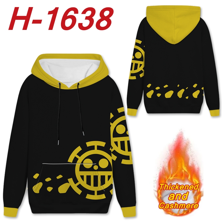 One Piece Anime Full Color plus velvet padded pullover hooded sweater from S to 4XL  H-1638