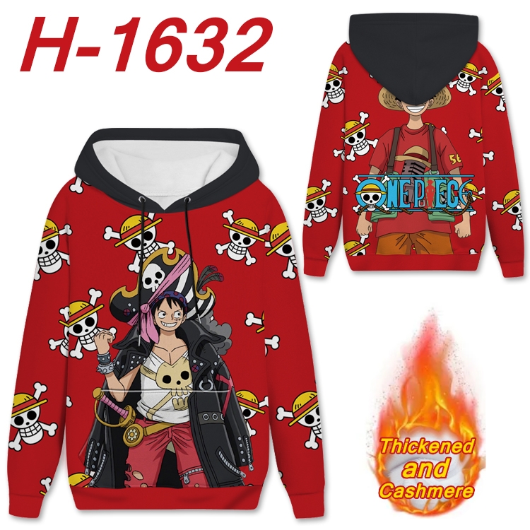 One Piece Anime Full Color plus velvet padded pullover hooded sweater from S to 4XL  H-1632