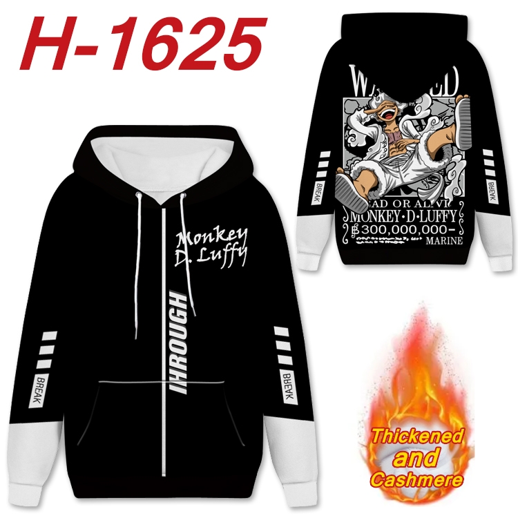 One Piece Anime Full Color plus velvet padded pullover hooded sweater from S to 4XL  H-1625