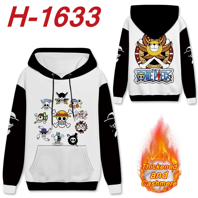 One Piece Anime Full Color plus velvet padded pullover hooded sweater from S to 4XL  H-1633