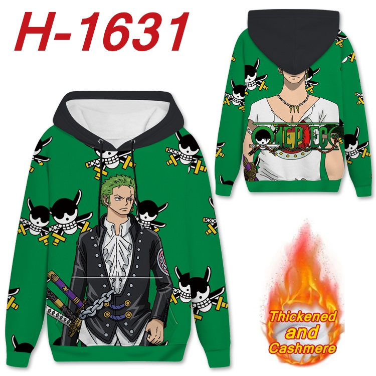 One Piece Anime Full Color plus velvet padded pullover hooded sweater from S to 4XL  H-1631