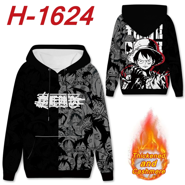 One Piece Anime Full Color plus velvet padded pullover hooded sweater from S to 4XL  H-1624