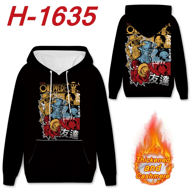 One Piece Anime Full Color plus velvet padded pullover hooded sweater from S to 4XL H-1635