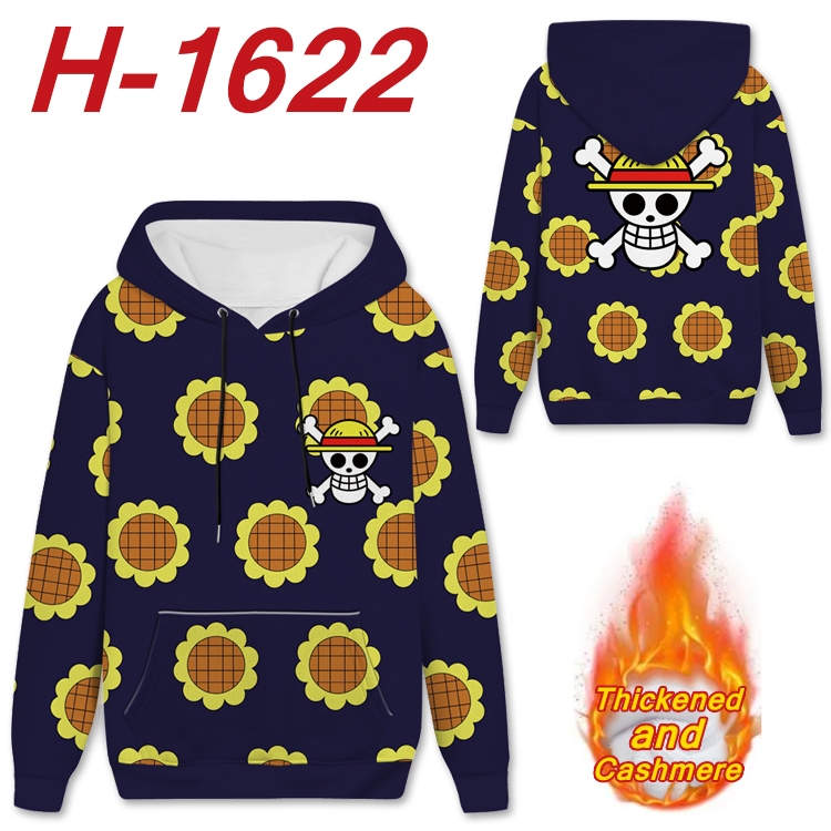 One Piece Anime Full Color plus velvet padded pullover hooded sweater from S to 4XL H-1622