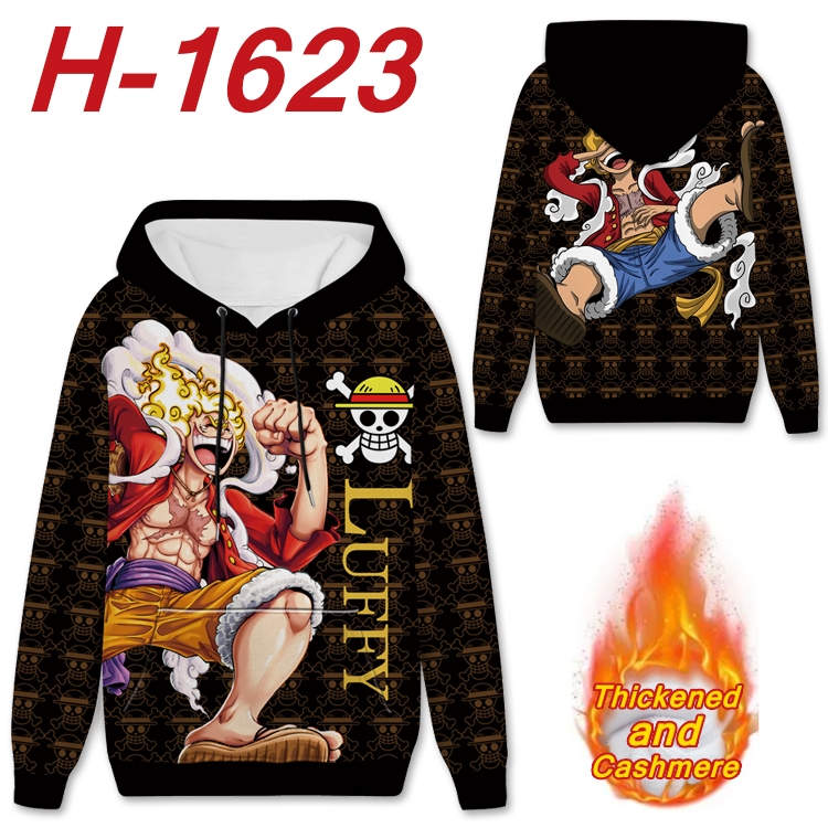 One Piece Anime Full Color plus velvet padded pullover hooded sweater from S to 4XL H-1623