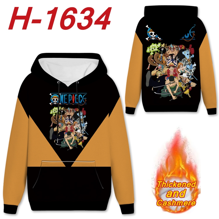 One Piece Anime Full Color plus velvet padded pullover hooded sweater from S to 4XL H-1634