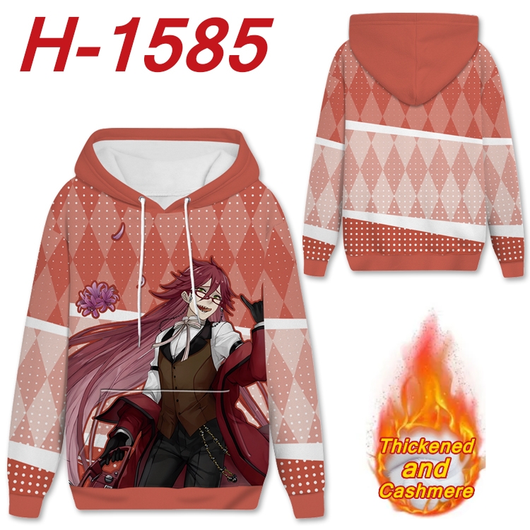 Kuroshitsuji Anime Full Color plus velvet padded pullover hooded sweater from S to 4XL H-1585