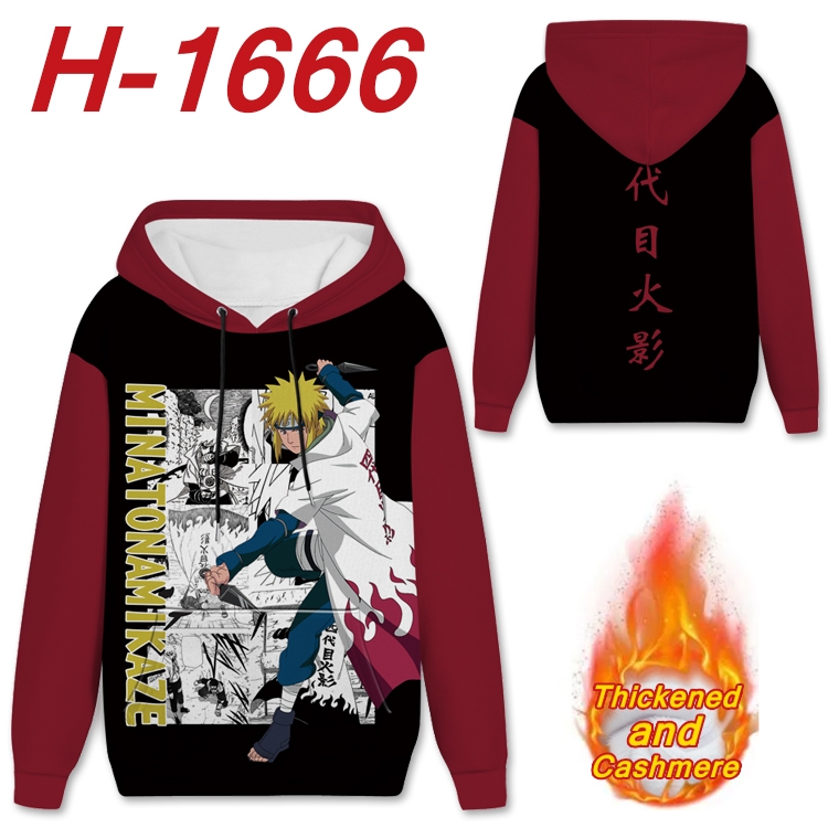 Naruto Anime Full Color plus velvet padded pullover hooded sweater from S to 4XL  H-1666