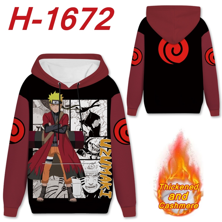 Naruto Anime Full Color plus velvet padded pullover hooded sweater from S to 4XL  H-1672