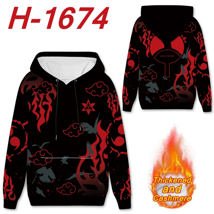 Naruto Anime Full Color plus velvet padded pullover hooded sweater from S to 4XL  H-1674