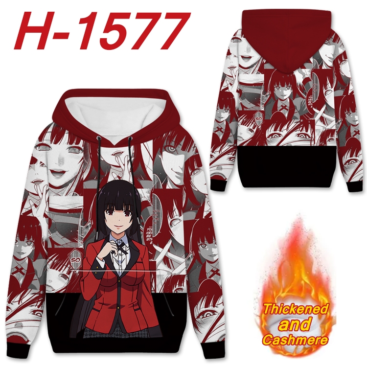 Kakegurui Anime Full Color plus velvet padded pullover hooded sweater from S to 4XL H-1577