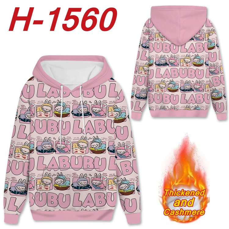 Labubu Anime Full Color plus velvet padded pullover hooded sweater from S to 4XL  H-1560