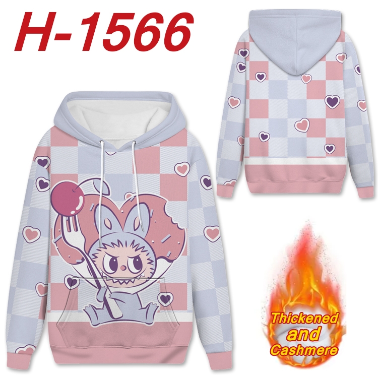 Labubu Anime Full Color plus velvet padded pullover hooded sweater from S to 4XL H-1566