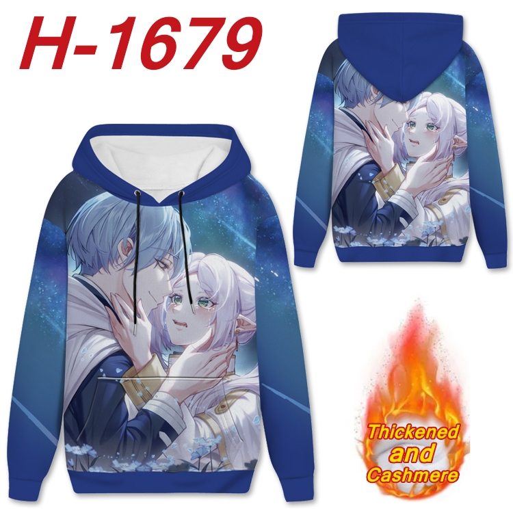 Frieren: Beyond Journey's Anime Full Color plus velvet padded pullover hooded sweater from S to 4XL H-1679