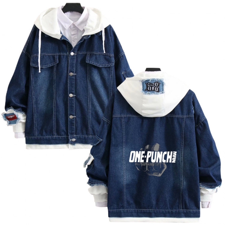  One Punch Man anime stitching denim jacket top sweater from S to 4XL