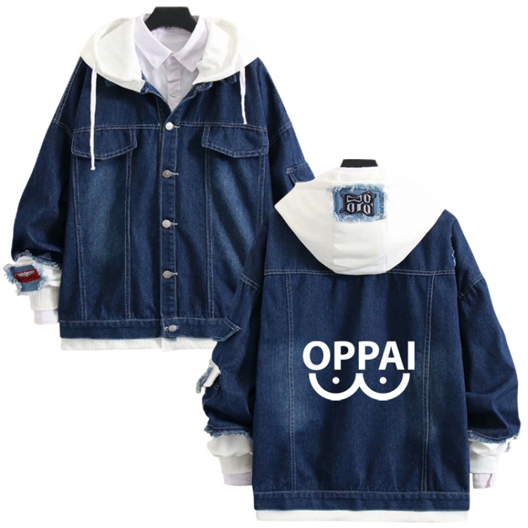  One Punch Man anime stitching denim jacket top sweater from S to 4XL