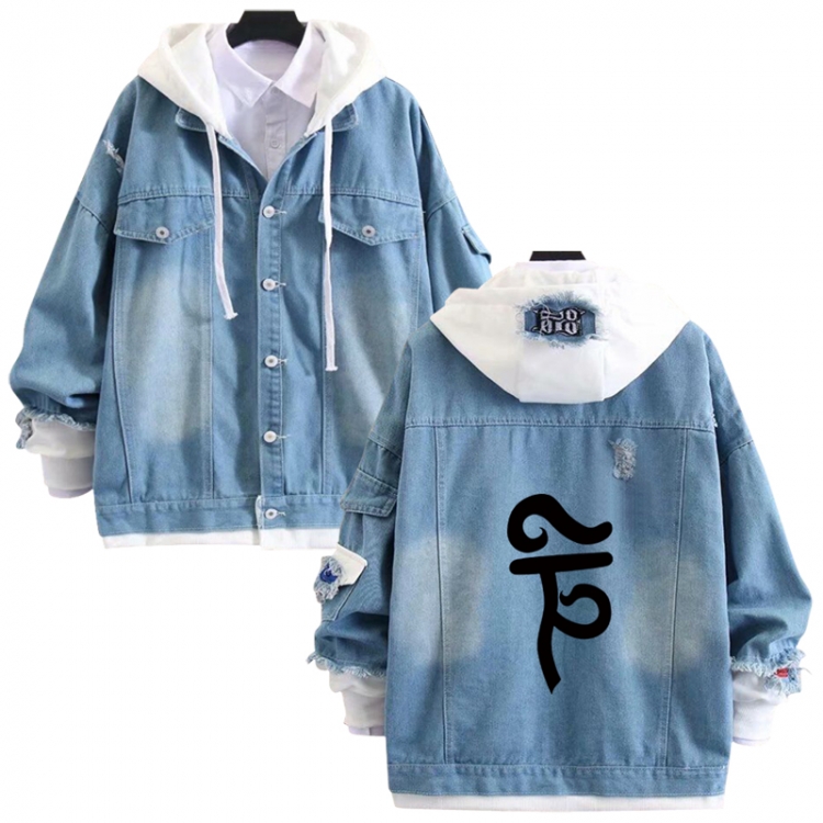 Supernatural anime stitching denim jacket top sweater from S to 4XL