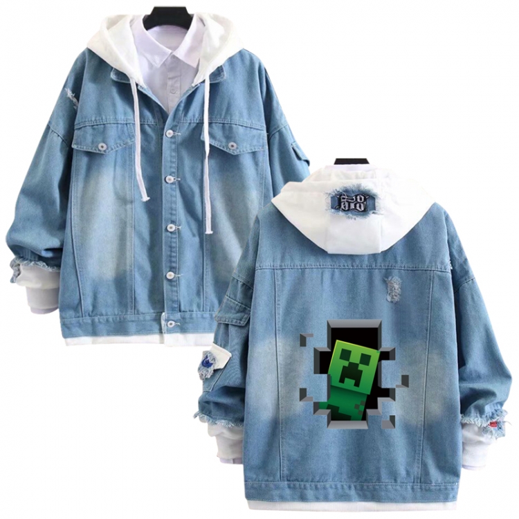  Minecraft anime stitching denim jacket top sweater from S to 4XL