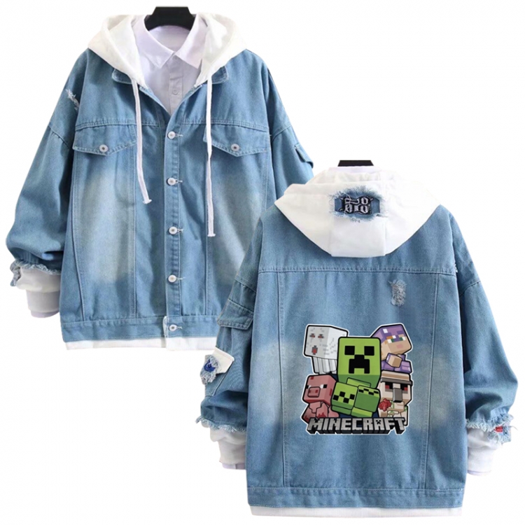  Minecraft anime stitching denim jacket top sweater from S to 4XL