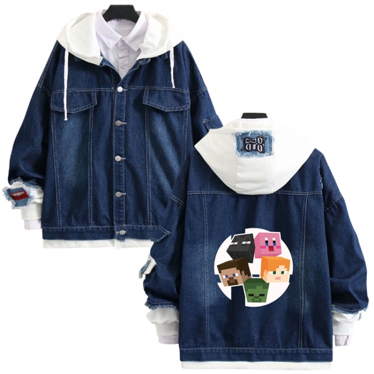  Minecraft anime stitching denim jacket top sweater from S to 4XL