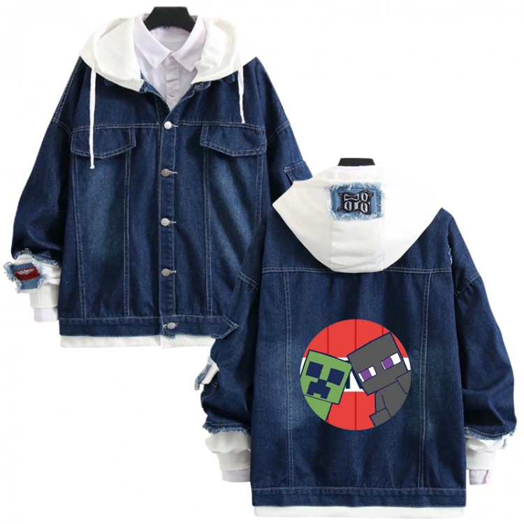  Minecraft anime stitching denim jacket top sweater from S to 4XL