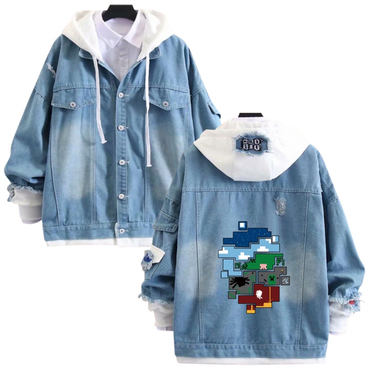  Minecraft anime stitching denim jacket top sweater from S to 4XL