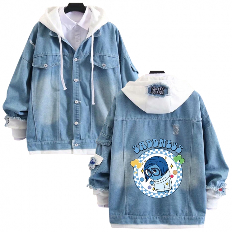 Inside Out anime stitching denim jacket top sweater from S to 4XL