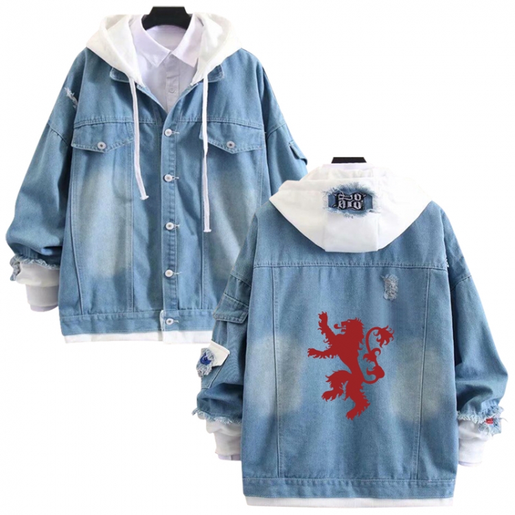  Game of Thrones anime stitching denim jacket top sweater from S to 4XL