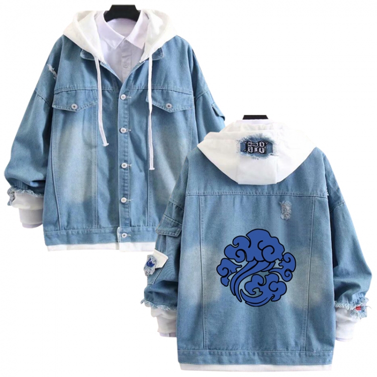 The wizard of the de anime stitching denim jacket top sweater from S to 4XL