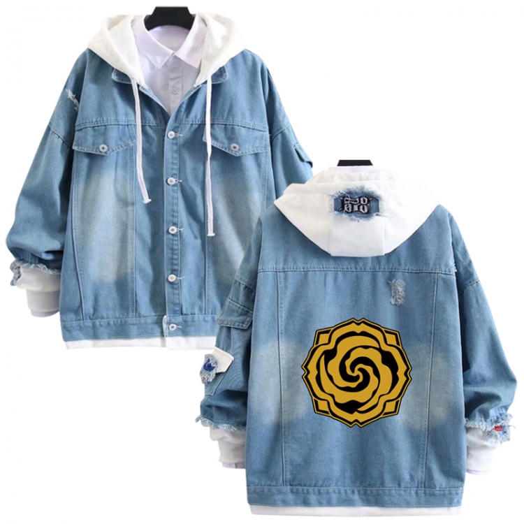 The wizard of the de anime stitching denim jacket top sweater from S to 4XL