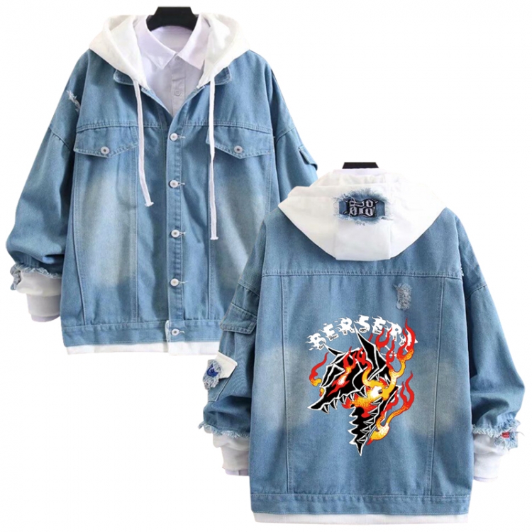 Berserk anime stitching denim jacket top sweater from S to 4XL