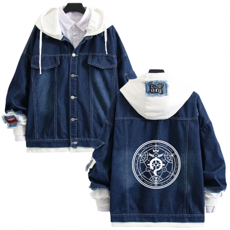 Fullmetal Alchemist anime stitching denim jacket top sweater from S to 4XL