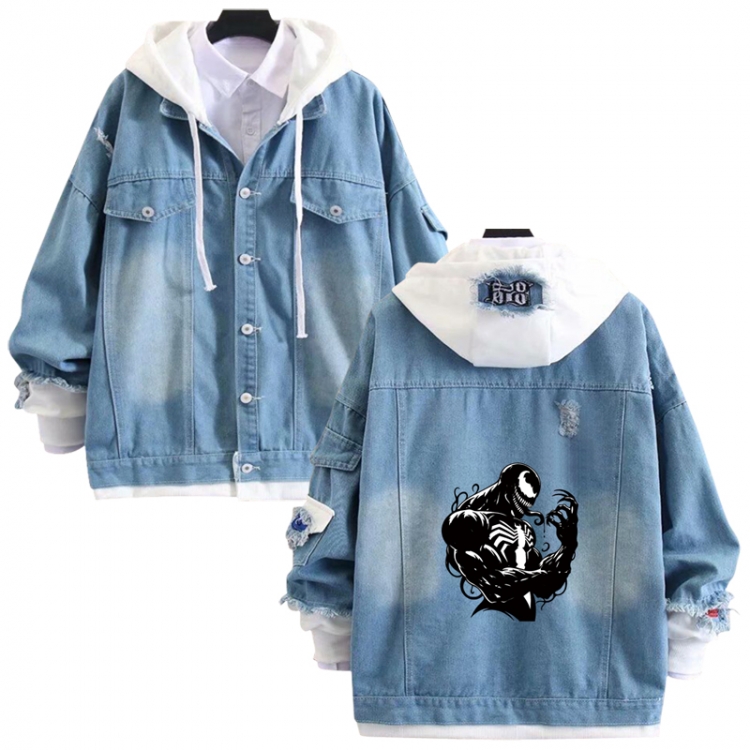 venom anime stitching denim jacket top sweater from S to 4XL