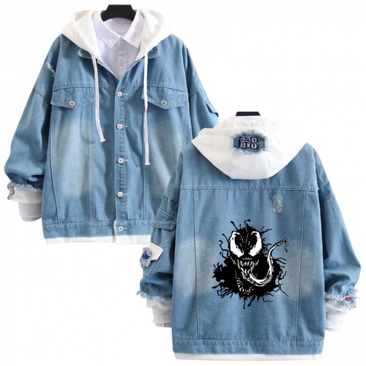 venom anime stitching denim jacket top sweater from S to 4XL