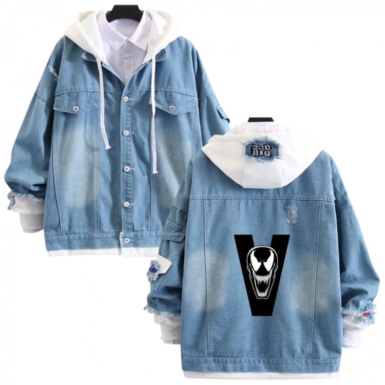 venom anime stitching denim jacket top sweater from S to 4XL