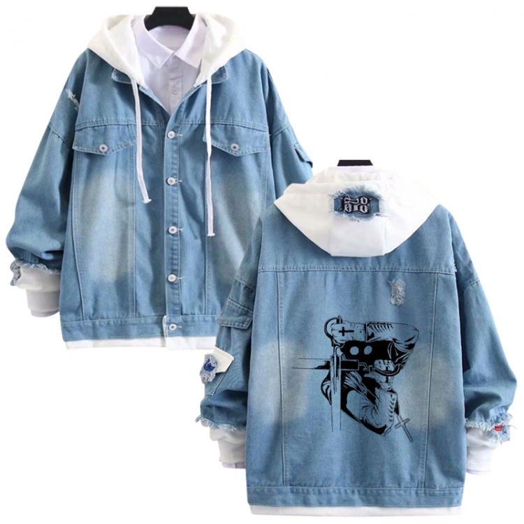 HellSing anime stitching denim jacket top sweater from S to 4XL