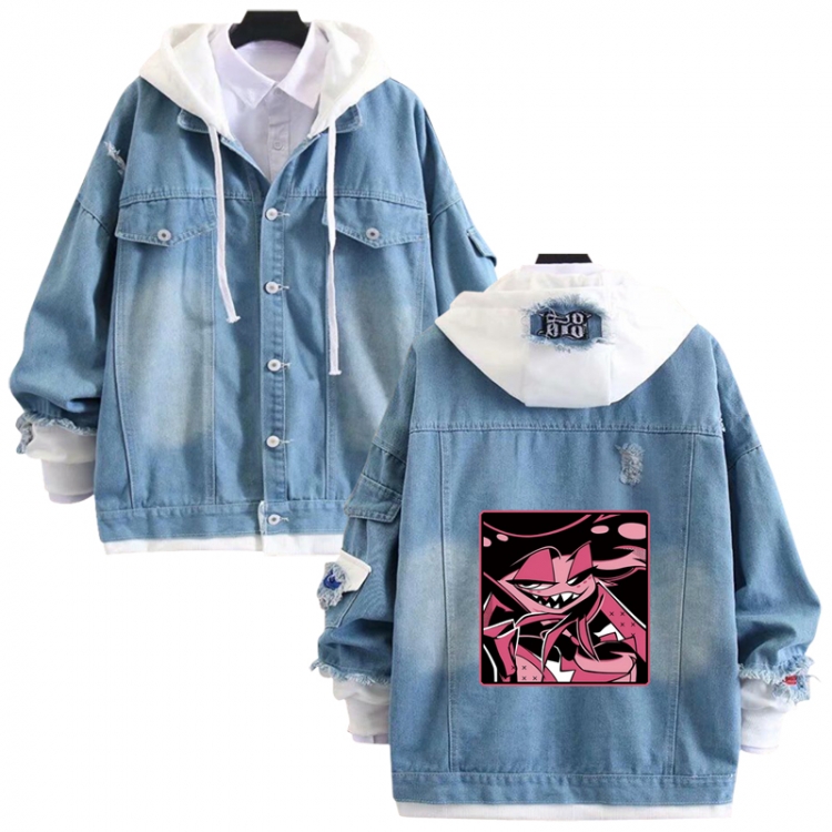 Hazbin Hotel anime stitching denim jacket top sweater from S to 4XL