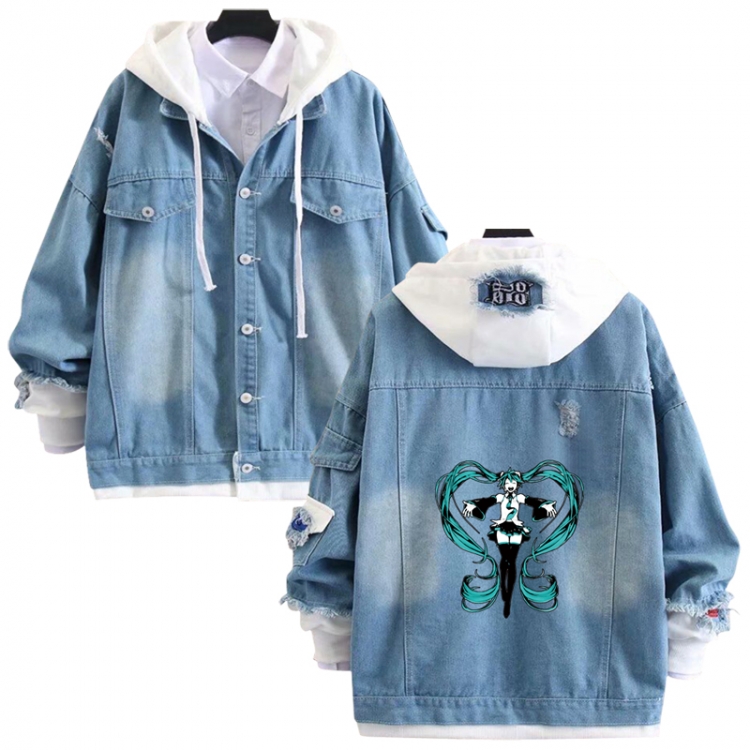 Hatsune Miku anime stitching denim jacket top sweater from S to 4XL