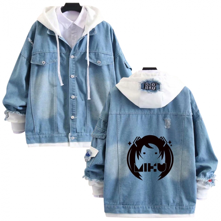 Hatsune Miku anime stitching denim jacket top sweater from S to 4XL