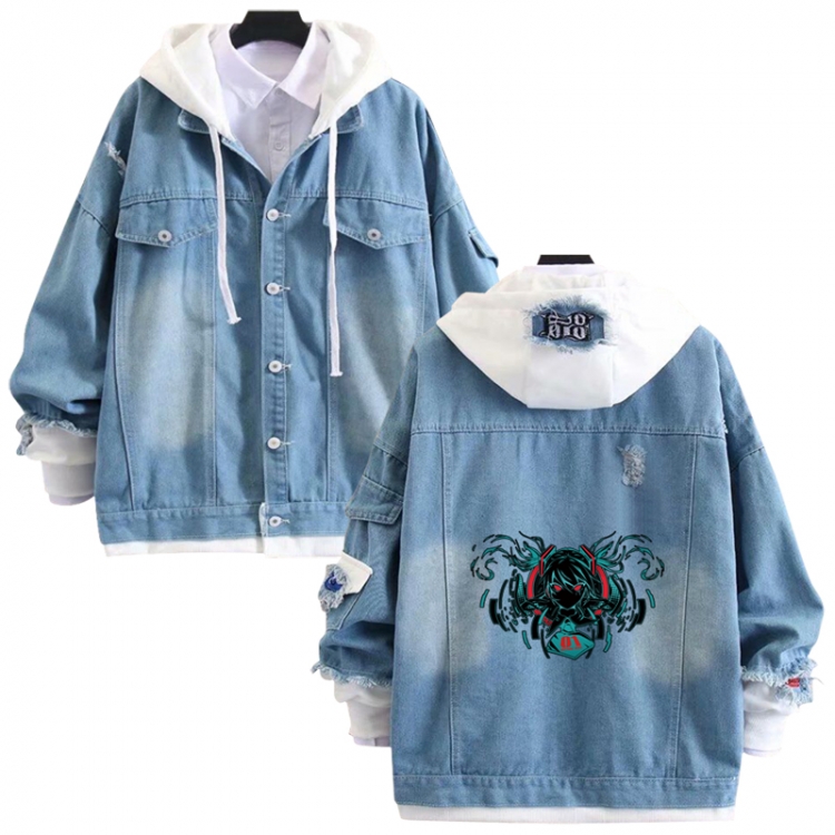 Hatsune Miku anime stitching denim jacket top sweater from S to 4XL